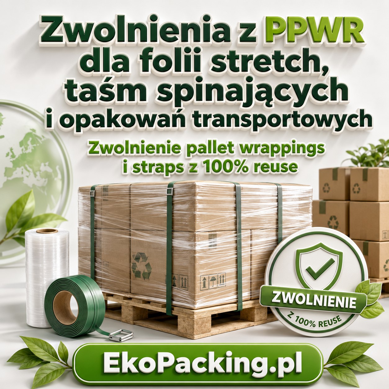Zwolnienia z PPWR dla folii stretch, taśm spinających i opakowań transportowych — stan na 25.06.2026. Zwolnienie pallet wrappings i straps z 100% reuse